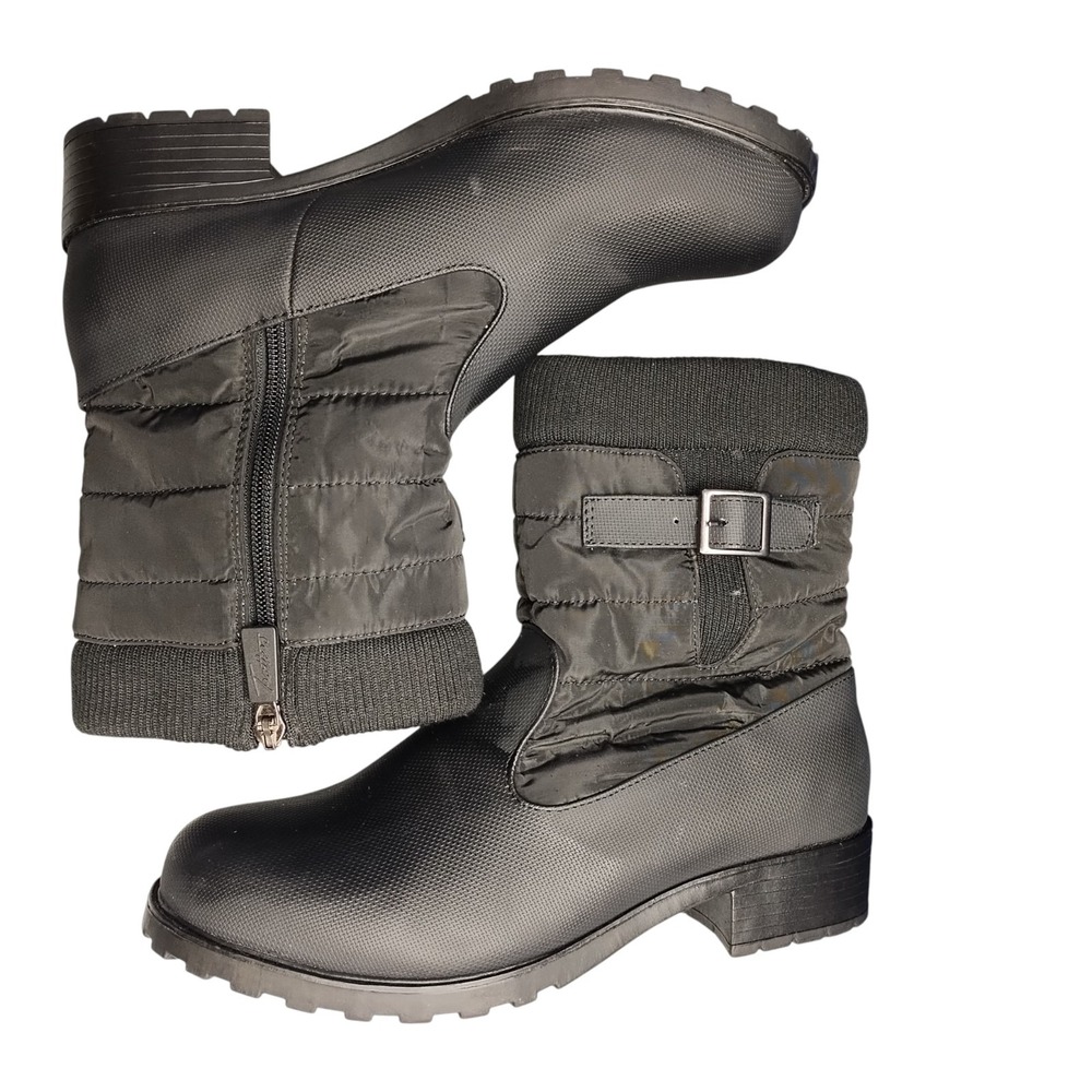 Trotters Berry Ankle Boots Womens Size 8W Black Waterproof Round Toe‎ Side Zip
